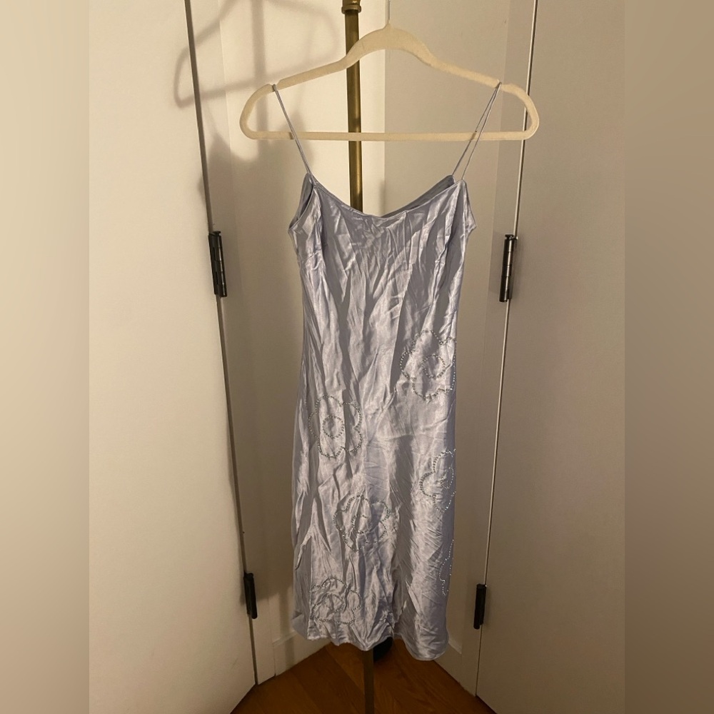 Nodress Silver blue satin silk slip mini dress with floral detailing #y2kfashion